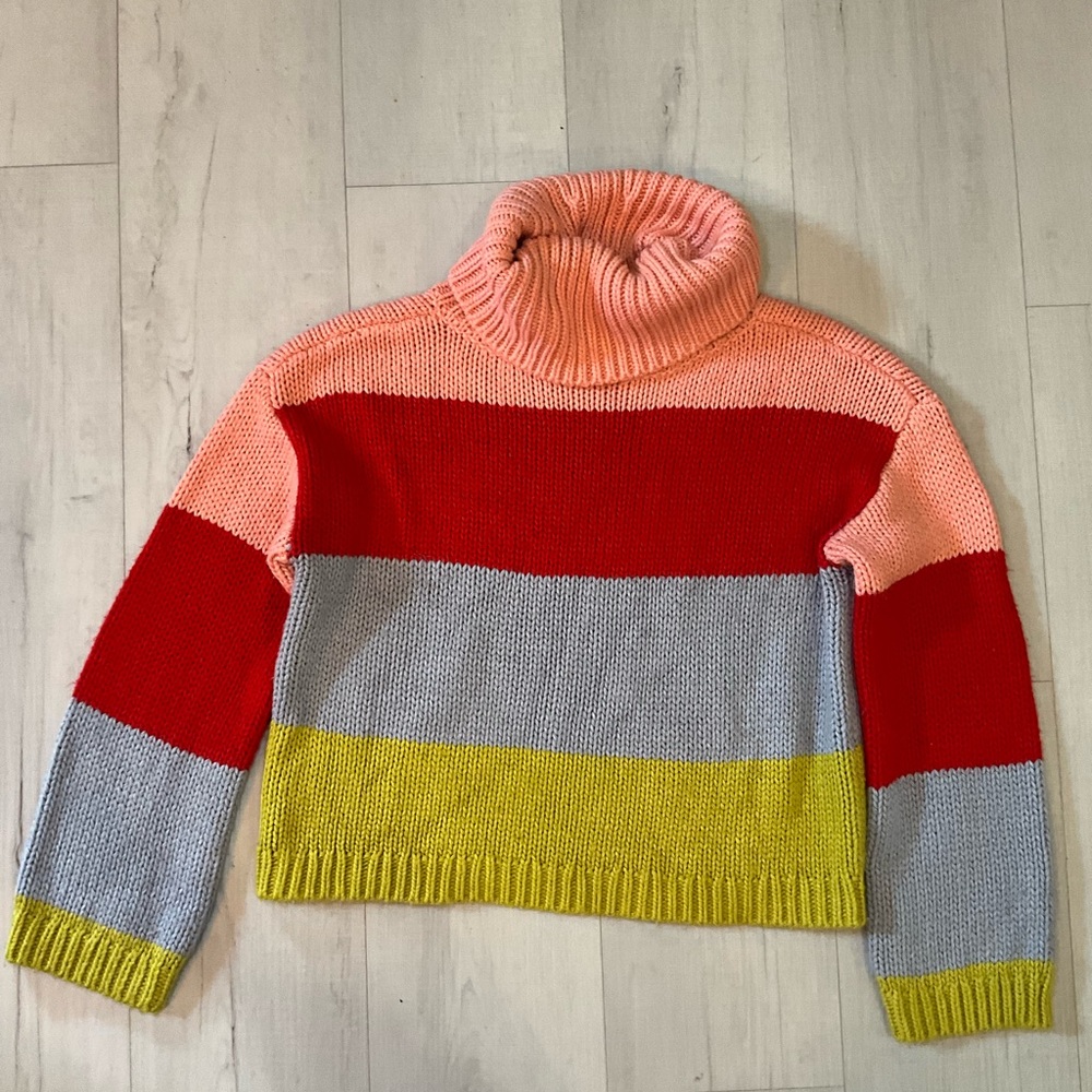 Lulus Color Me Cozy‎ Pink Multi Color Block Turtleneck Sweater - Picture 5 of 9